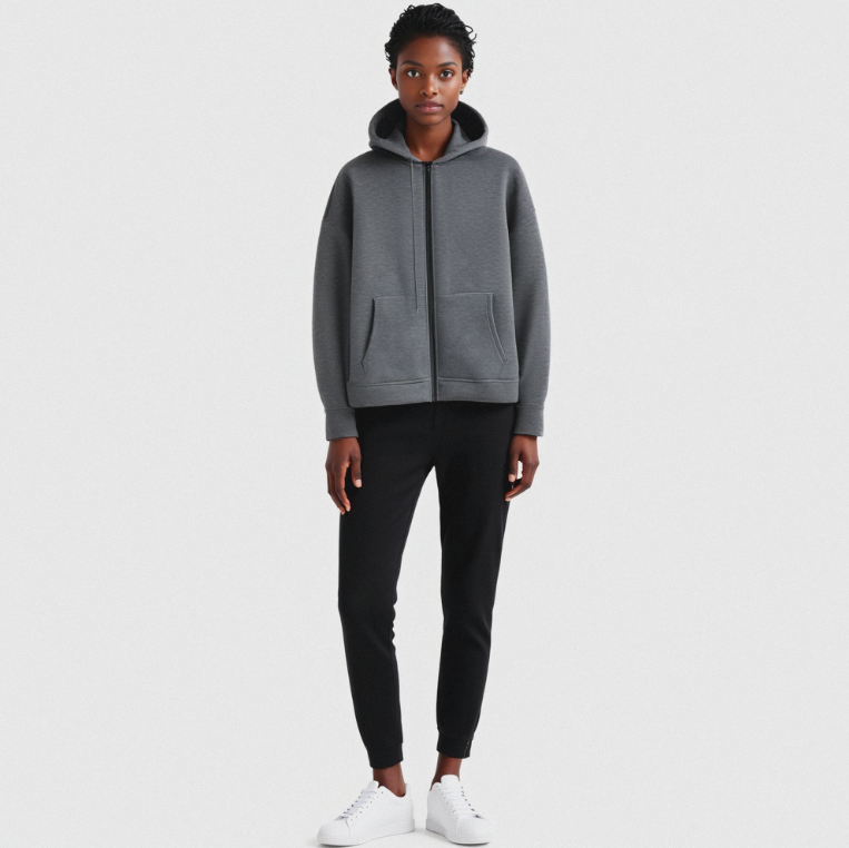 Grijze Damenjas met kap - Losse Herfstjas voor vrouwen