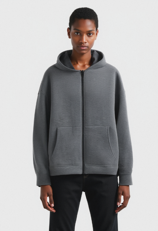 Grijze Damenjas met kap - Losse Herfstjas voor vrouwen